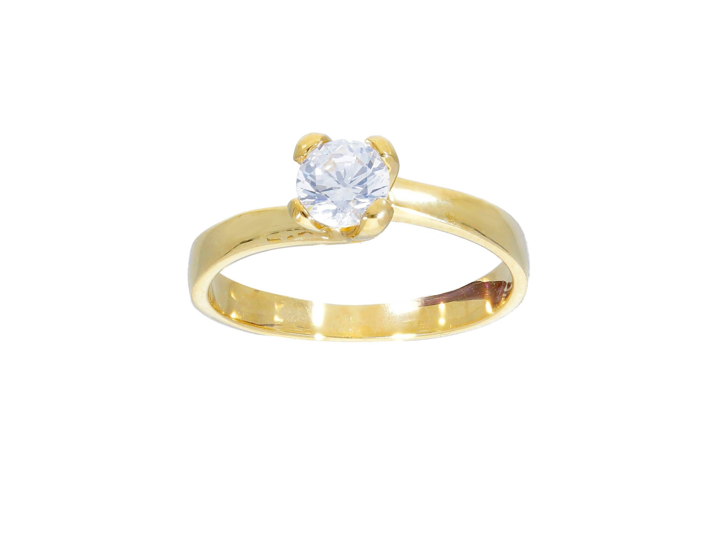 Single stone gold ring k14 with zirgon stone tied on four stripes (code S244502)